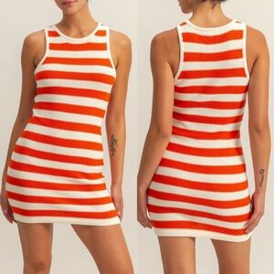 NEW HYFVE Tomato & Cream Striped Sleeveless Bodycon Mini Dress Size Medium